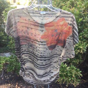 Charming Charlie Gold Based Orange Floral Print Top